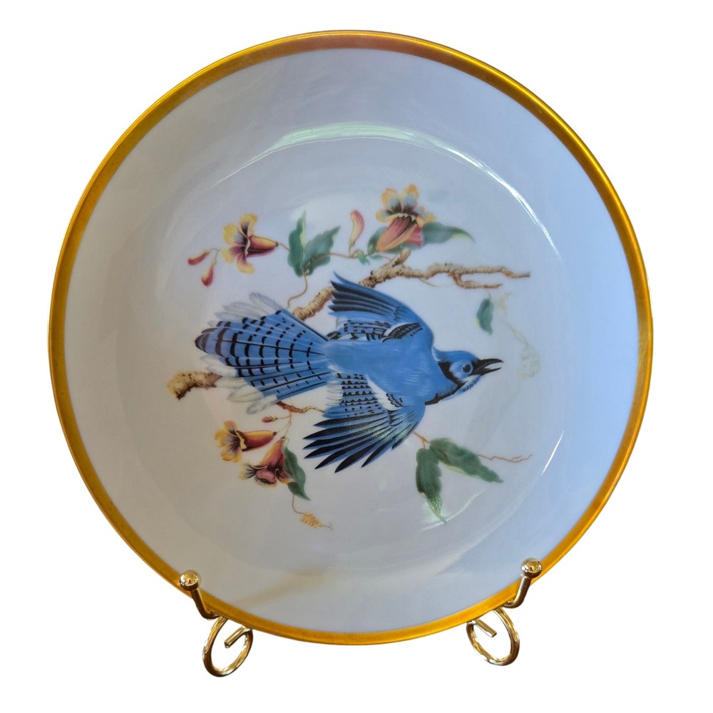 Hutschenreuther Selb Bavaria Blue Jay Audubon Collector Plate Gold Gilt Rim 8"